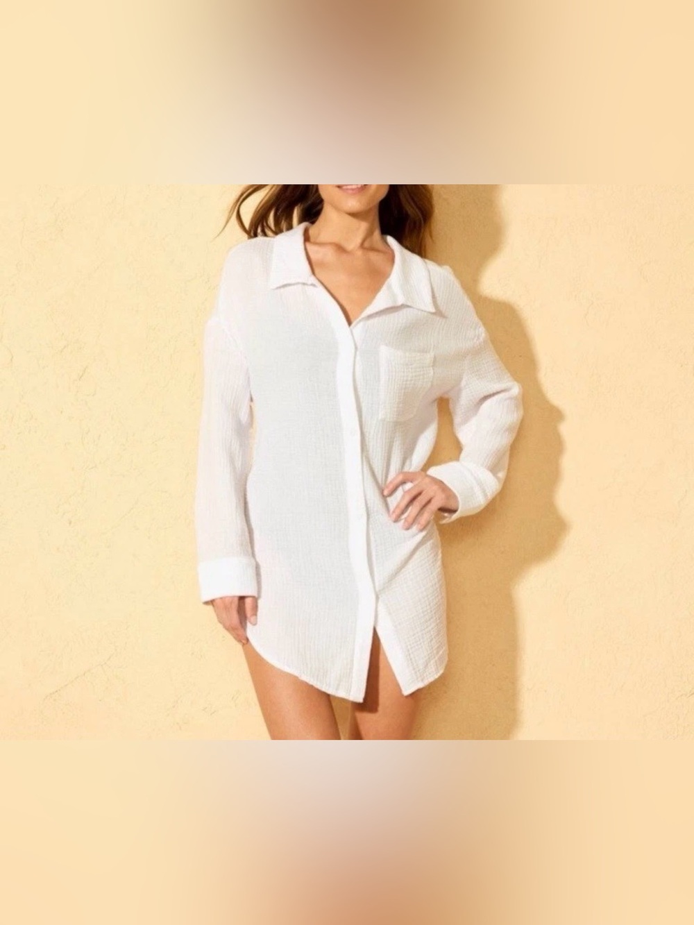 Shade & Shore Womens Gauze Cover Up Shirt Dress Size Medium White Sheer Long NWT